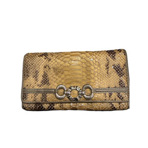 Brighton Seven Large Wallet Beige Brown Snakeskin Metallic Bronze Gently Used RF